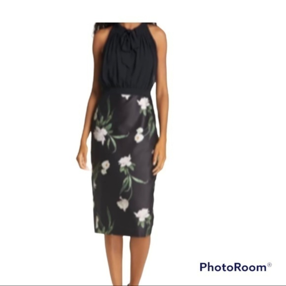 TED BAKER LONDON SABBIE ELDERFLOWER HALTER NECK DRESS